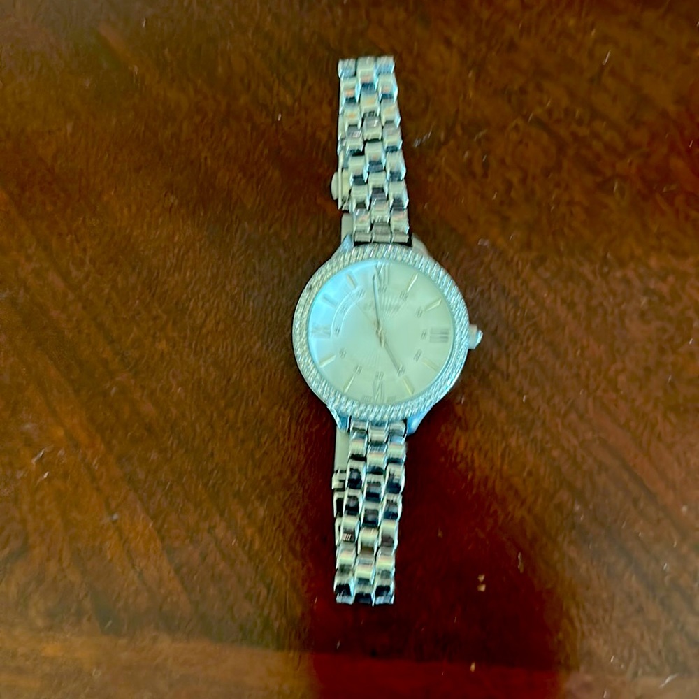 Classic Women's Silver-Tone Crystal Accent Bracelet Watch